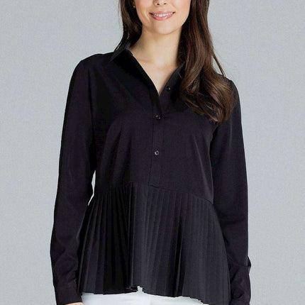 Sophisticated Black Ruffled Collar Blouse