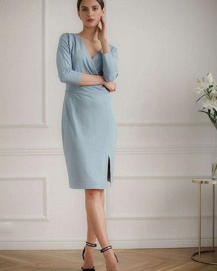 Elegant Black Midi Dress with Kimono Sleeves and Playful Front Slit