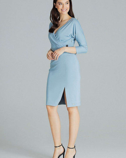 Elegant Black Midi Dress with Kimono Sleeves and Playful Front Slit