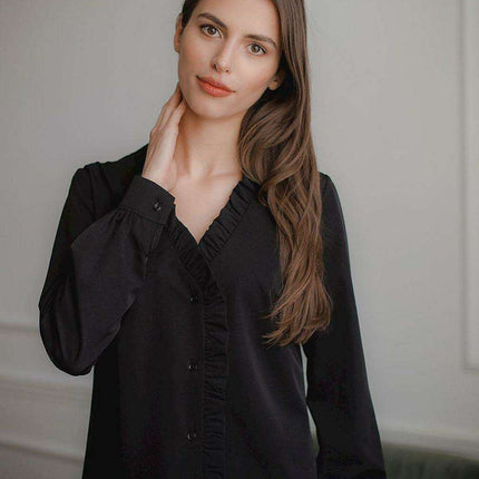 Chic Frill Trim Long Sleeve Heart Neck Shirt