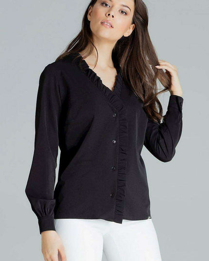Chic Frill Trim Long Sleeve Heart Neck Shirt