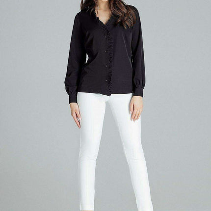 Chic Frill Trim Long Sleeve Heart Neck Shirt