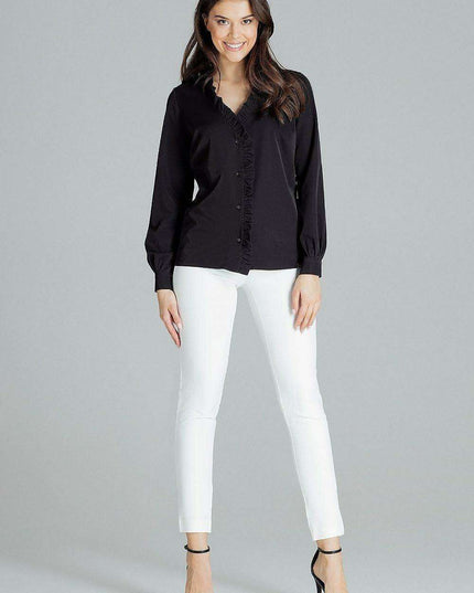 Chic Frill Trim Long Sleeve Heart Neck Shirt