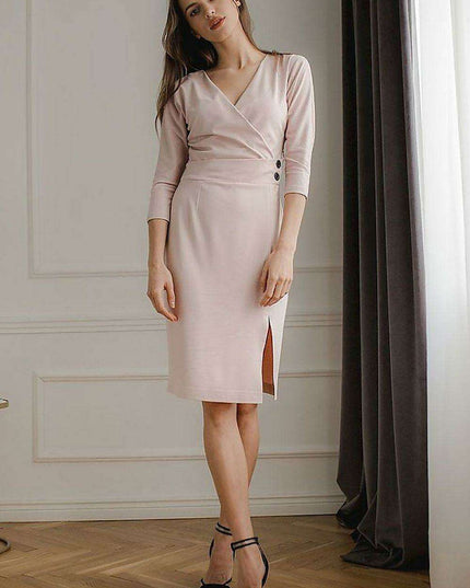 Elegant Black Midi Dress with Kimono Sleeves and Playful Front Slit