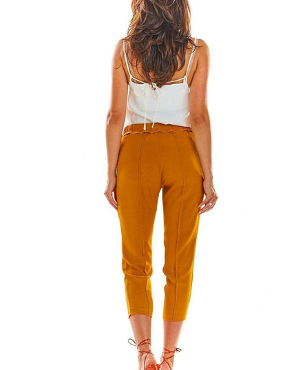 Elegant Ruffled Waist Cigarette Trousers