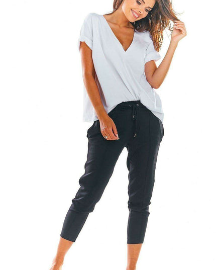 Elegant Ruffled Waist Cigarette Trousers