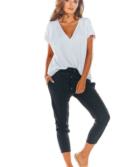 Elegant Ruffled Waist Cigarette Trousers