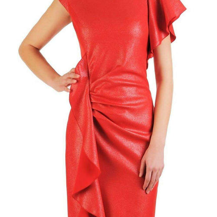 Chic Ruffled Front Cocktail Dress with Unique Sleeve Design