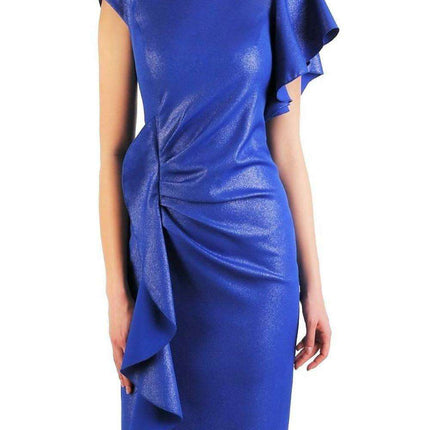 Chic Ruffled Front Cocktail Dress with Unique Sleeve Design