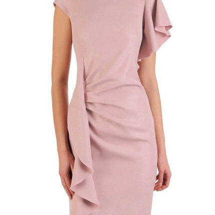 Chic Ruffled Front Cocktail Dress with Unique Sleeve Design