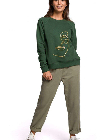 Stylish Ruffle Sleeve Sweatshirt with Eye-Catching Print for All-Day Comfort