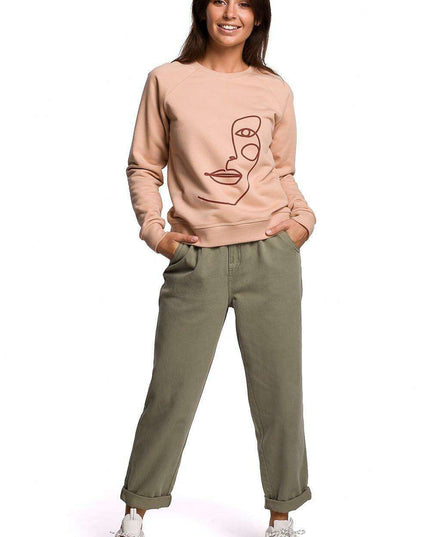 Stylish Ruffle Sleeve Sweatshirt with Eye-Catching Print for All-Day Comfort