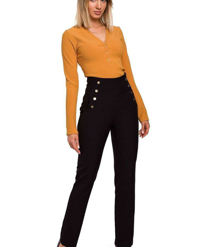 Chic High-Waisted Women's Trousers with Stylish Decorative Press-Studs