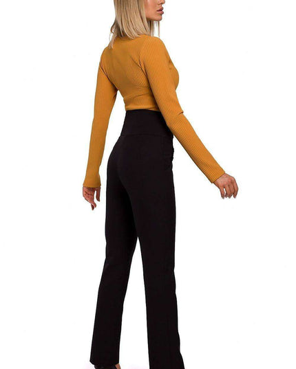 Chic High-Waisted Women's Trousers with Stylish Decorative Press-Studs