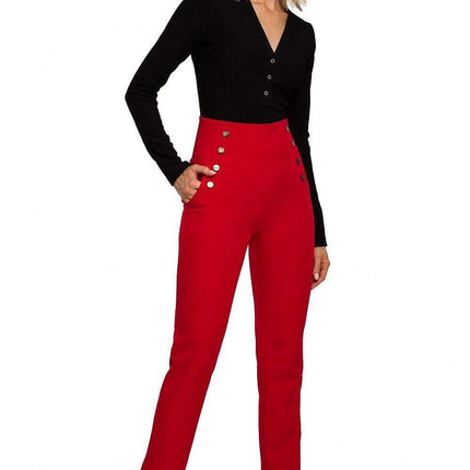 Chic High-Waisted Women's Trousers with Stylish Decorative Press-Studs
