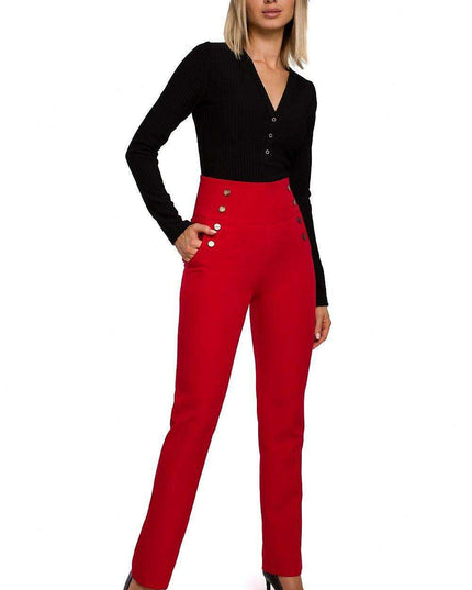 Chic High-Waisted Women's Trousers with Stylish Decorative Press-Studs