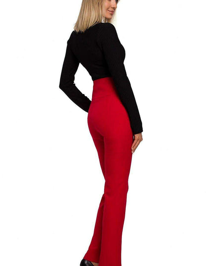 Chic High-Waisted Women's Trousers with Stylish Decorative Press-Studs