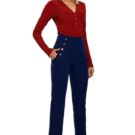 Chic High-Waisted Women's Trousers with Stylish Decorative Press-Studs
