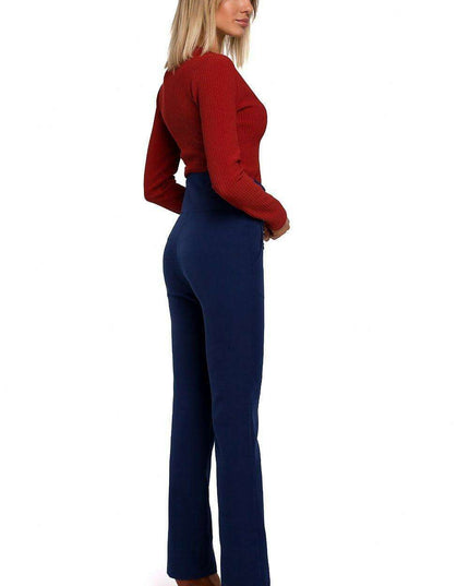 Chic High-Waisted Women's Trousers with Stylish Decorative Press-Studs
