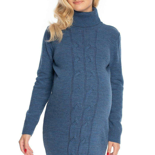 Trendy Turtleneck Plaid Knit Maternity Dress