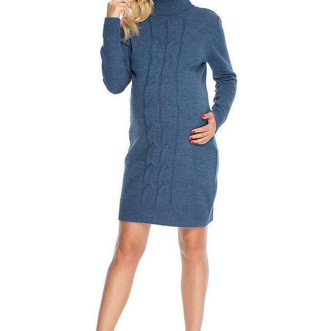 Trendy Turtleneck Plaid Knit Maternity Dress