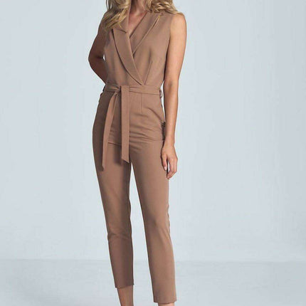 Chic Black Heart-Shape Jumpsuit with Collar and Waist Belt