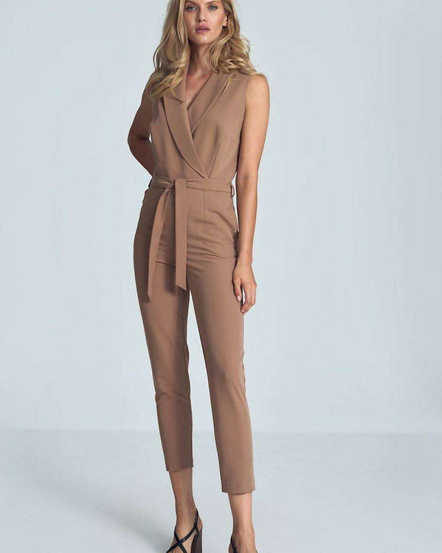 Chic Black Heart-Shape Jumpsuit with Collar and Waist Belt