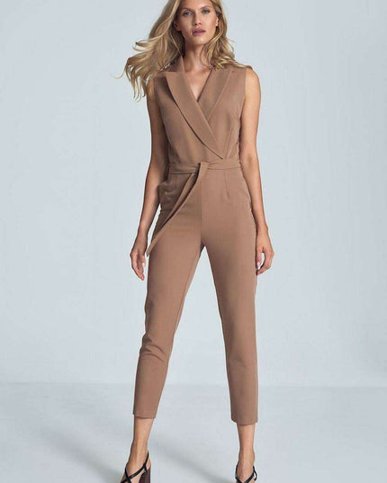 Chic Black Heart-Shape Jumpsuit with Collar and Waist Belt