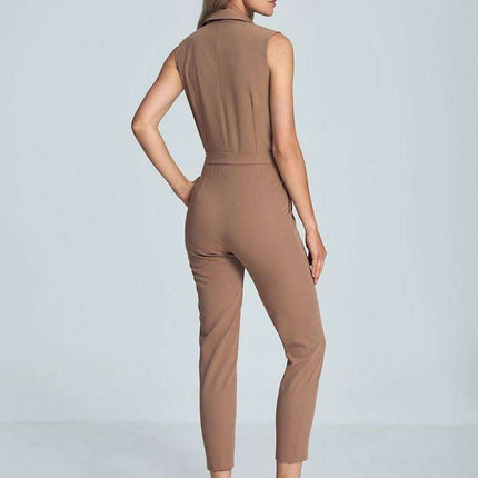 Chic Black Heart-Shape Jumpsuit with Collar and Waist Belt