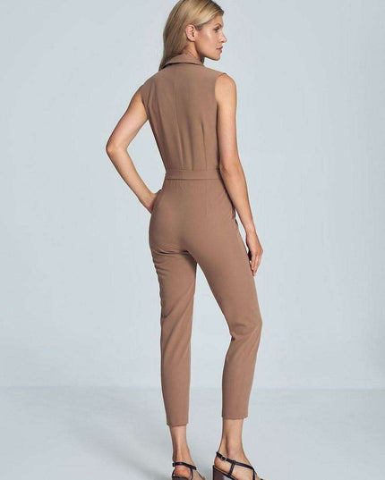 Chic Black Heart-Shape Jumpsuit with Collar and Waist Belt