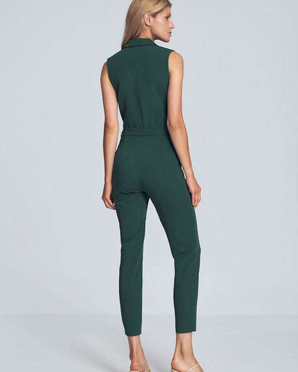 Chic Black Heart-Shape Jumpsuit with Collar and Waist Belt