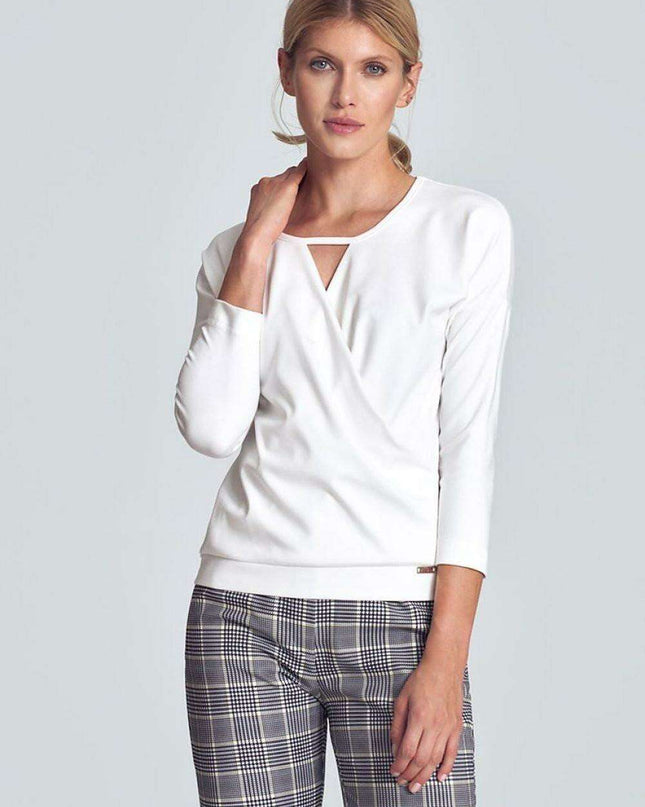 Chic Piped Envelope Neck Blouse for Timeless Elegance