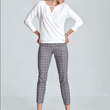 Chic Piped Envelope Neck Blouse for Timeless Elegance