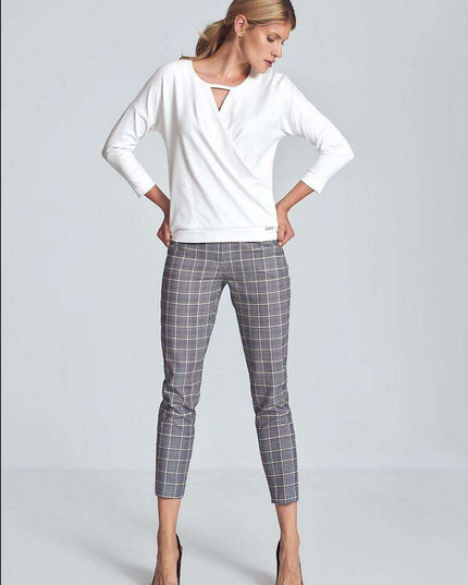 Chic Piped Envelope Neck Blouse for Timeless Elegance