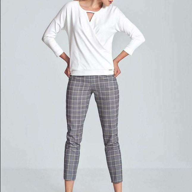 Chic Piped Envelope Neck Blouse for Timeless Elegance