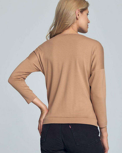 Chic Piped Envelope Neck Blouse for Timeless Elegance