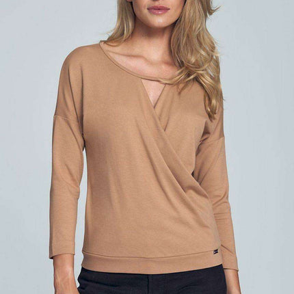 Chic Piped Envelope Neck Blouse for Timeless Elegance