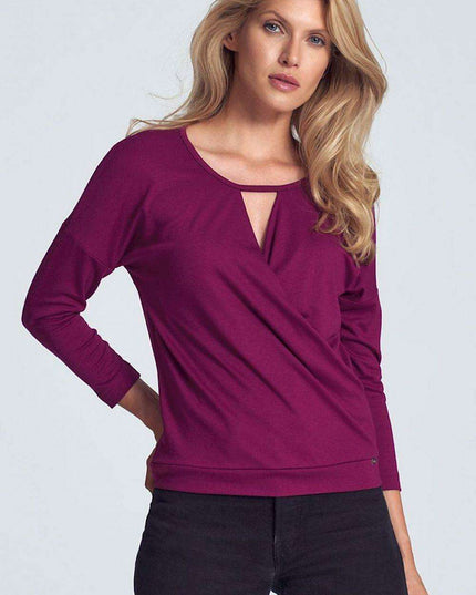 Chic Piped Envelope Neck Blouse for Timeless Elegance