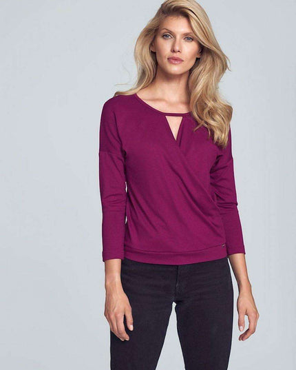 Chic Piped Envelope Neck Blouse for Timeless Elegance
