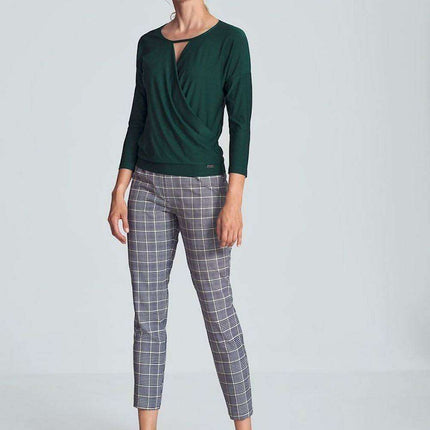 Chic Piped Envelope Neck Blouse for Timeless Elegance