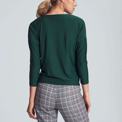 Chic Piped Envelope Neck Blouse for Timeless Elegance