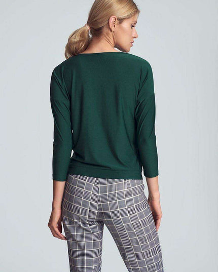 Chic Piped Envelope Neck Blouse for Timeless Elegance