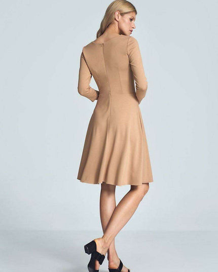 Chic Black V-Neck Midi Dress with Flared Skirt