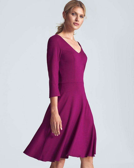 Chic Black V-Neck Midi Dress with Flared Skirt