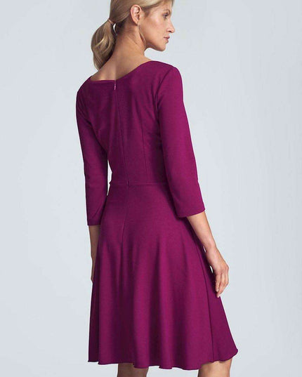 Chic Black V-Neck Midi Dress with Flared Skirt