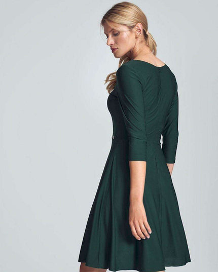 Chic Black V-Neck Midi Dress with Flared Skirt