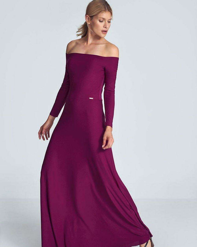 Elegant Off-Shoulder Black Maxi Gown with Pleated Bust and Defined Waist