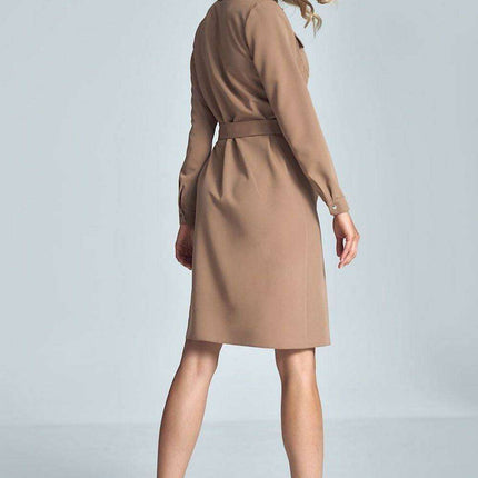 Elegant Black Midi Shirt Dress with Belt and Practical Pockets for Women