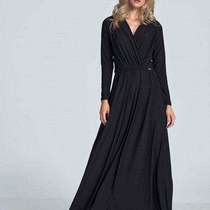 Elegant Black Maxi Dress with Stylish Envelope Neckline for Effortless Chic