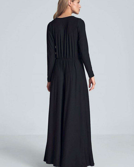 Elegant Black Maxi Dress with Stylish Envelope Neckline for Effortless Chic